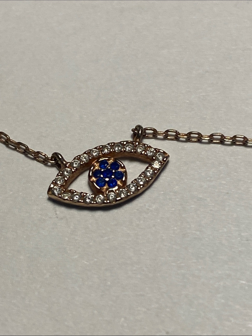 .925 Silver Evil Eye Necklace with Blue Center